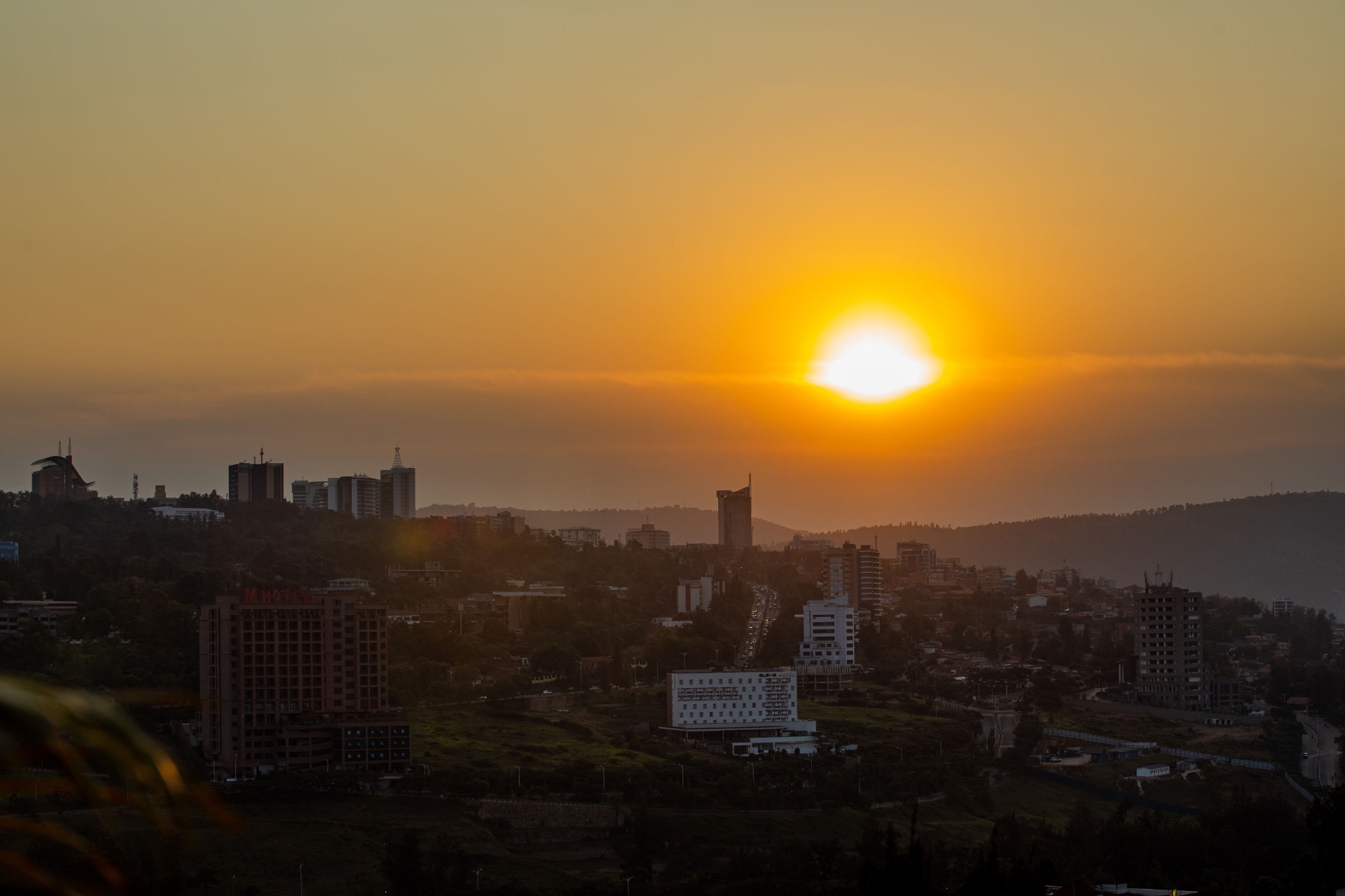 Kigali skyline at sunset from Meraki Residence